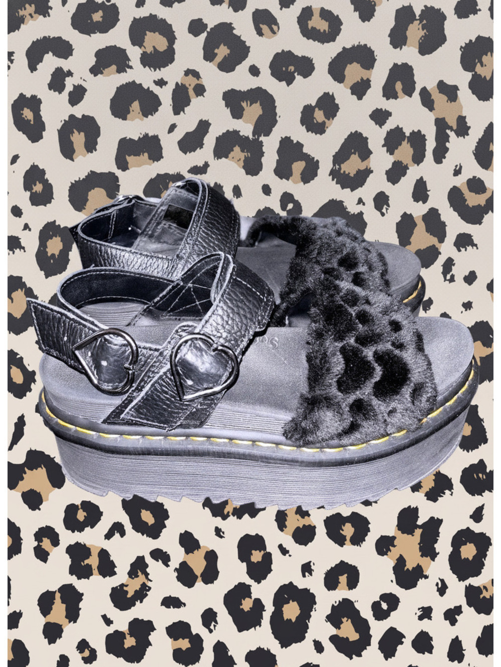 Size 7 Dr. Martens Fluffy Heart Platform Sandals Faux Fur